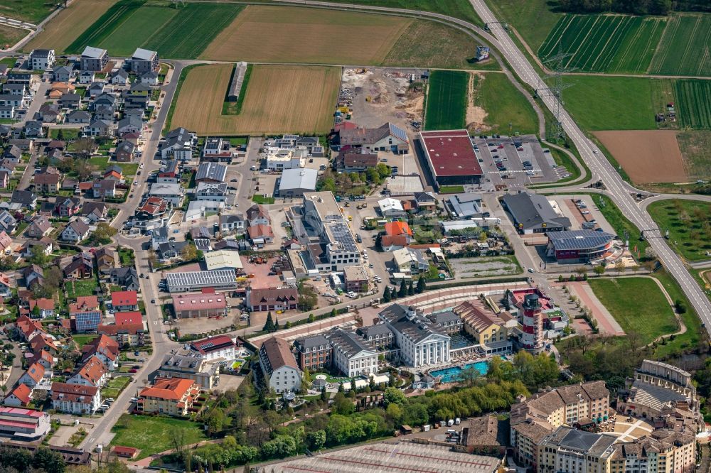 Rust von oben - Gewerbegebiet Mischgebiet in Rust im Bundesland Baden-Württemberg, Deutschland