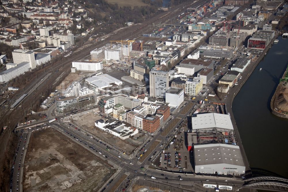 Frankfurt am Main von oben - Gewerbegebiet nördlich des Osthafens in Frankfurt am Main im Bundesland Hessen