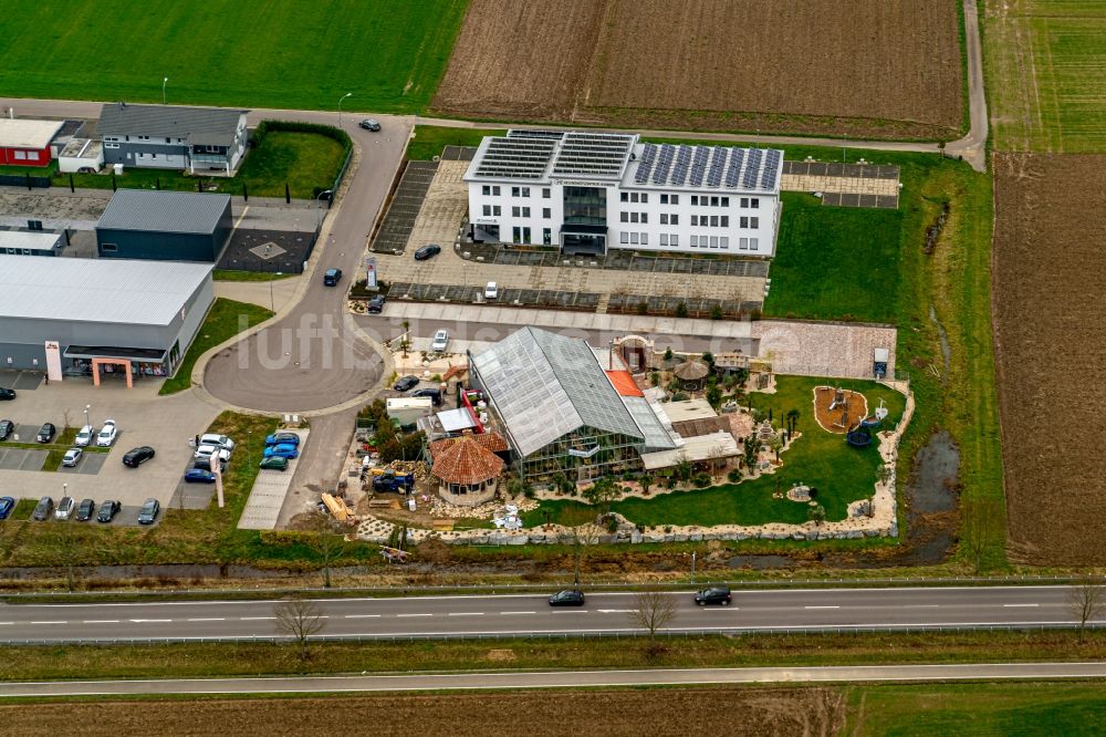 Luftaufnahme Hohberg - Gewerbegebiet Ortsteil Hofweier West und Casamore Ristorante Mediterranea in Hohberg im Bundesland Baden-Württemberg, Deutschland