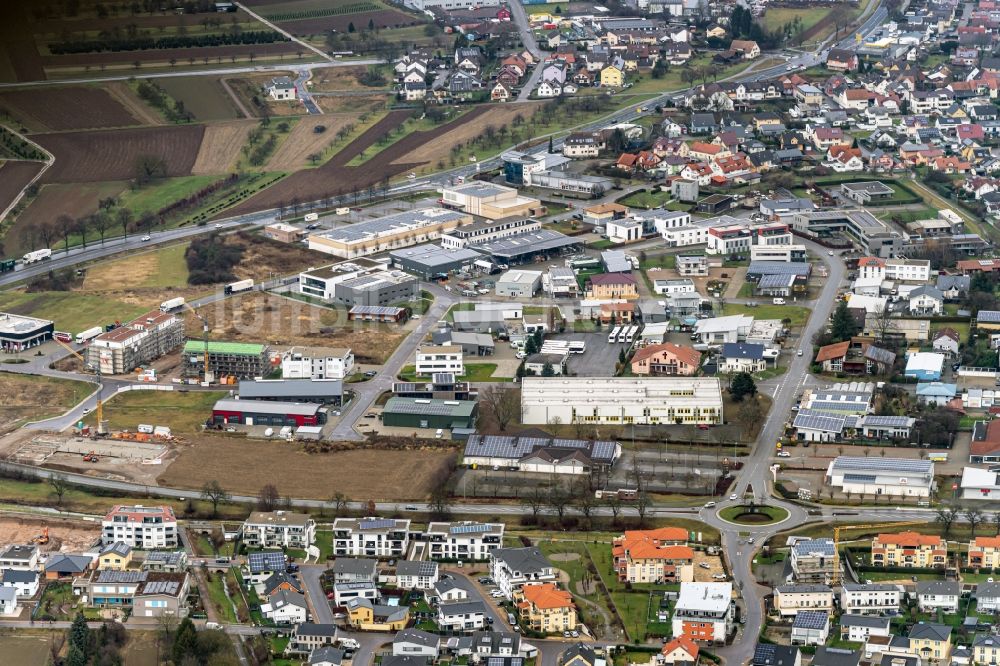 Ettenheim aus der Vogelperspektive: Gewerbegebiet Radackern, in Ettenheim im Bundesland Baden-Württemberg, Deutschland