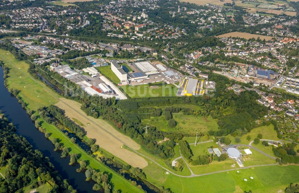 Luftaufnahme Essen - Gewerbegebiet rund um die Dahlhauser Str. und die Ruhrau in Essen im Bundesland Nordrhein-Westfalen, Deutschland