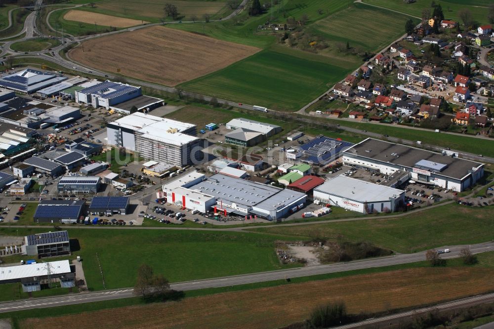 Rheinfelden (Baden) aus der Vogelperspektive: Gewerbegebiet Schildgasse in Rheinfelden (Baden) im Bundesland Baden-Württemberg, Deutschland