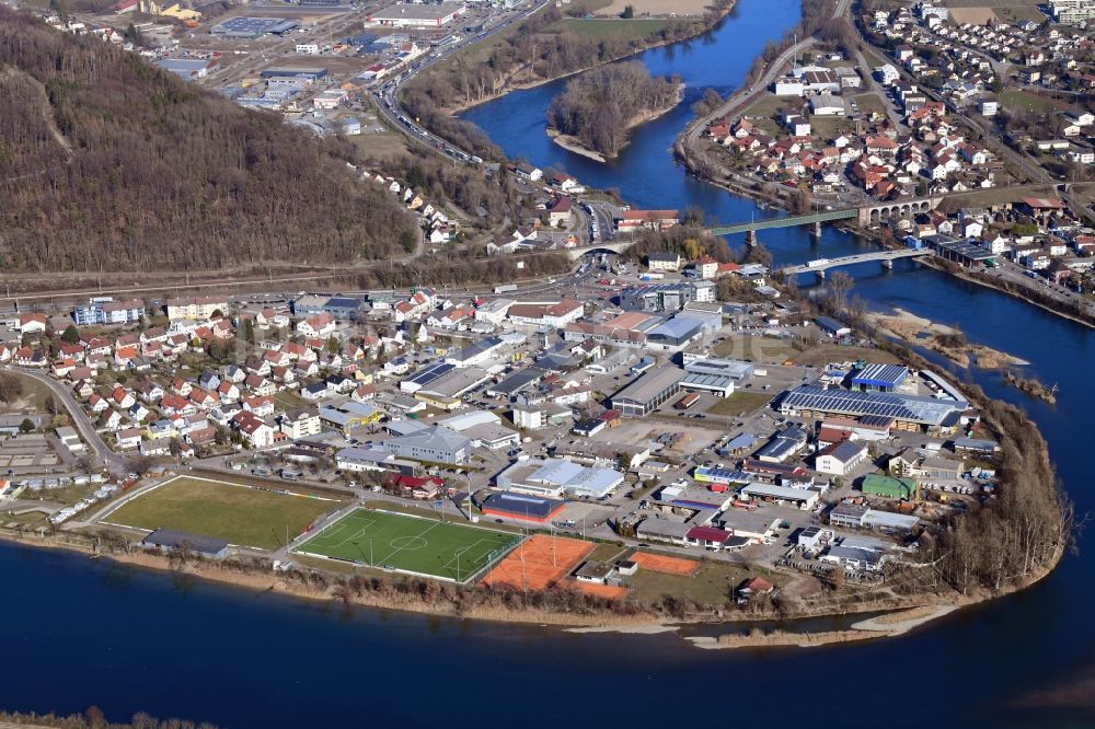 Waldshut-Tiengen aus der Vogelperspektive: Gewerbegebiet Schmittenau am Rhein in Waldshut-Tiengen im Bundesland Baden-Württemberg, Deutschland