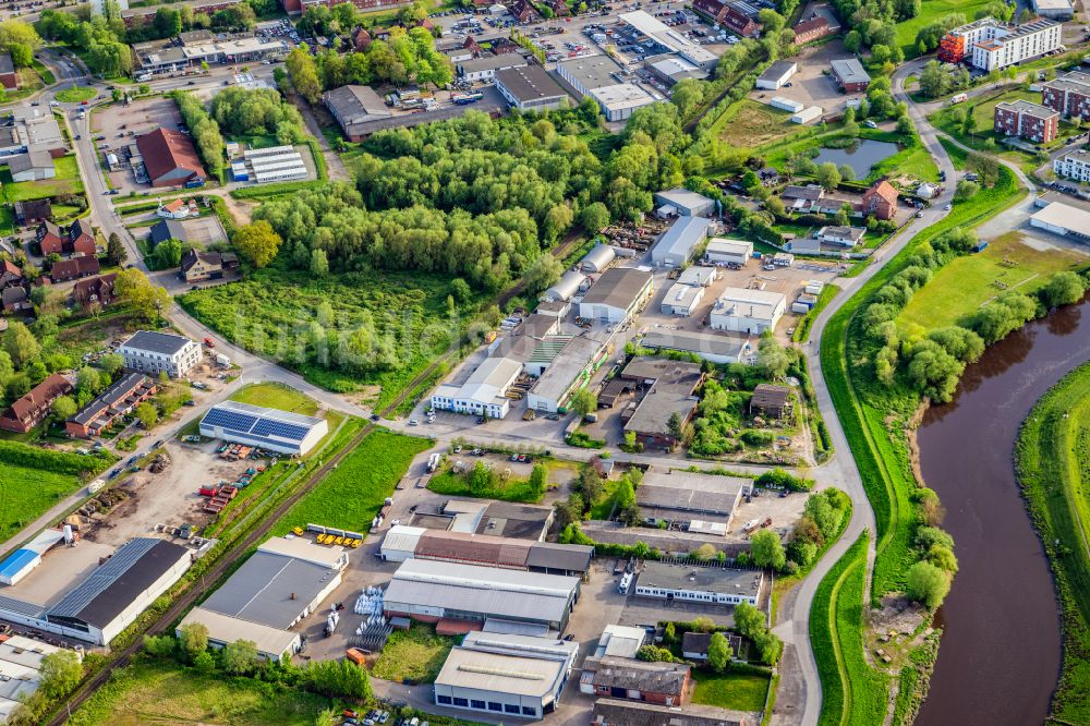 Luftaufnahme Stade - Gewerbegebiet Am Schwingedeich in Stade im Bundesland Niedersachsen, Deutschland