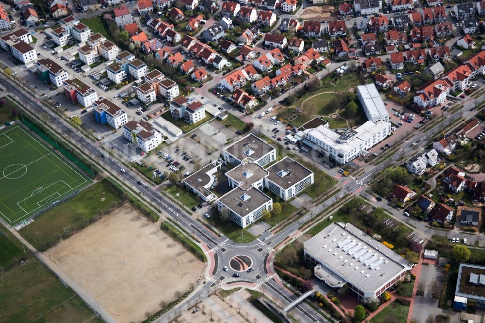 Bensheim von oben - Gewerbegebiet Track&Trace Academy und Alle Hotel Europa im Ortsteil Auerbach in Bensheim im Bundesland Hessen