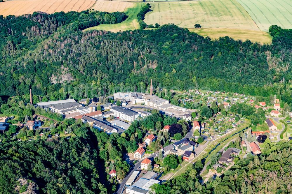 Meißen von oben - Gewerbegebiet an der Triebisch im Ortsteil Dobritz in Meißen im Bundesland Sachsen, Deutschland