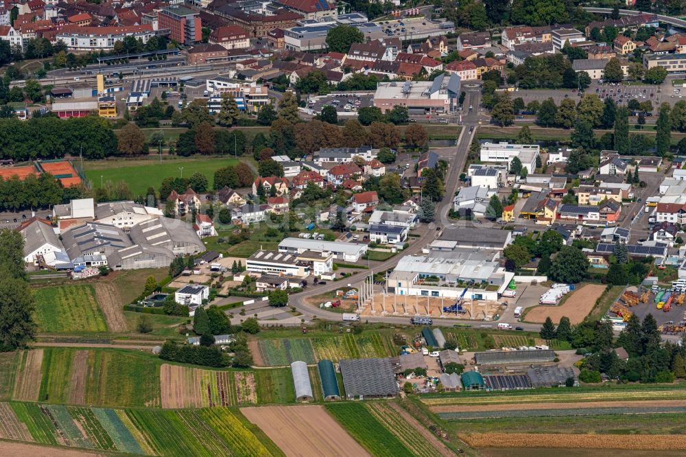 Emmendingen von oben - Gewerbegebiet Westlich der Elz in Emmendingen im Bundesland Baden-Württemberg, Deutschland