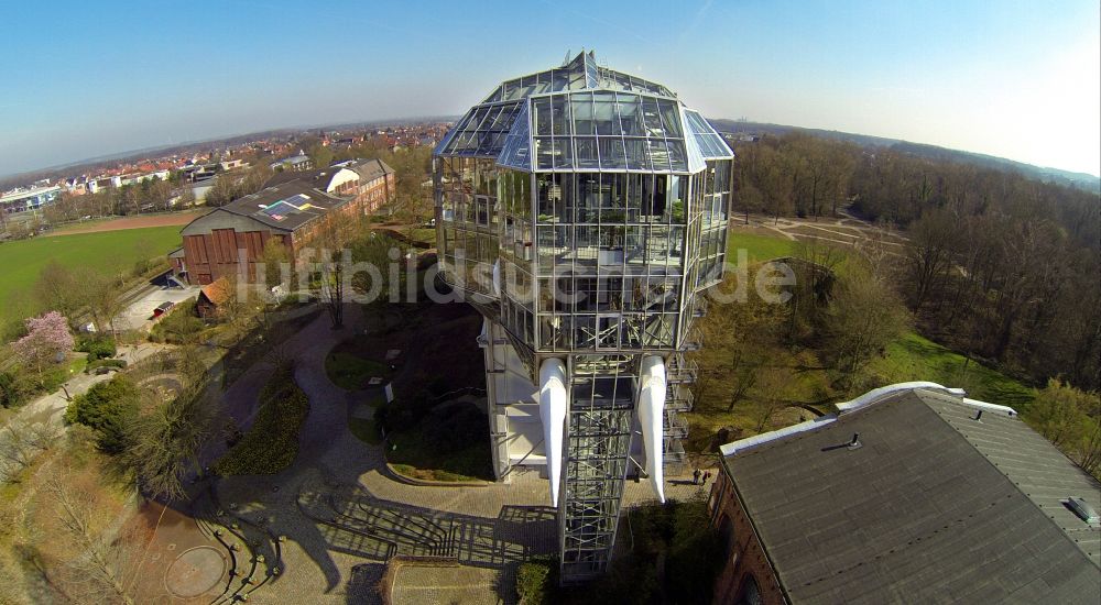 Luftaufnahme Hamm - Glaselefant- Gewächshaus im Maxipark Hamm in Hamm im Bundesland Nordrhein-Westfalen