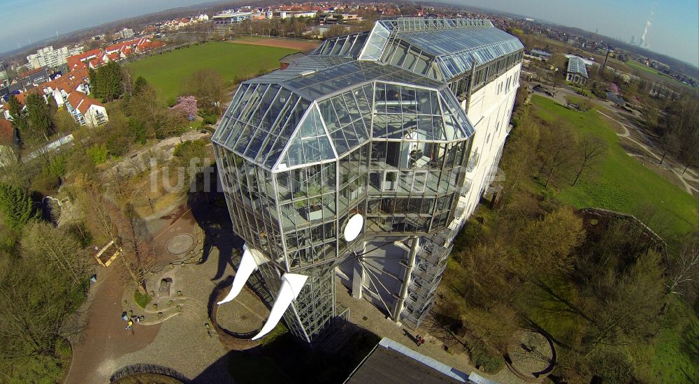 Hamm aus der Vogelperspektive: Glaselefant- Gewächshaus im Maxipark Hamm in Hamm im Bundesland Nordrhein-Westfalen