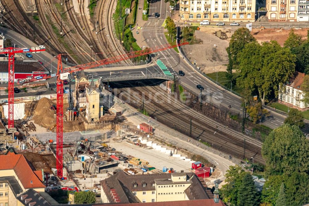 Offenburg aus der Vogelperspektive: Gleis- Strecke Rheintal Ausfahrt Bahnhof Offenburg in Offenburg im Bundesland Baden-Württemberg, Deutschland