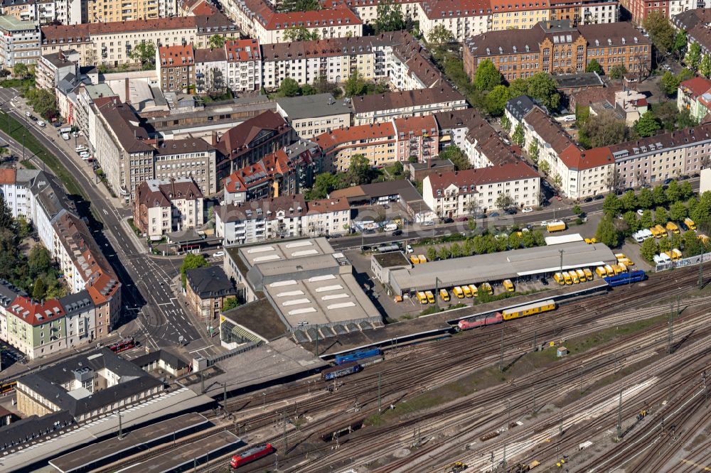 Luftaufnahme Karlsruhe - Gleisanlagen der Deutschen Bahn im Ortsteil Südstadt in Karlsruhe im Bundesland Baden-Württemberg, Deutschland