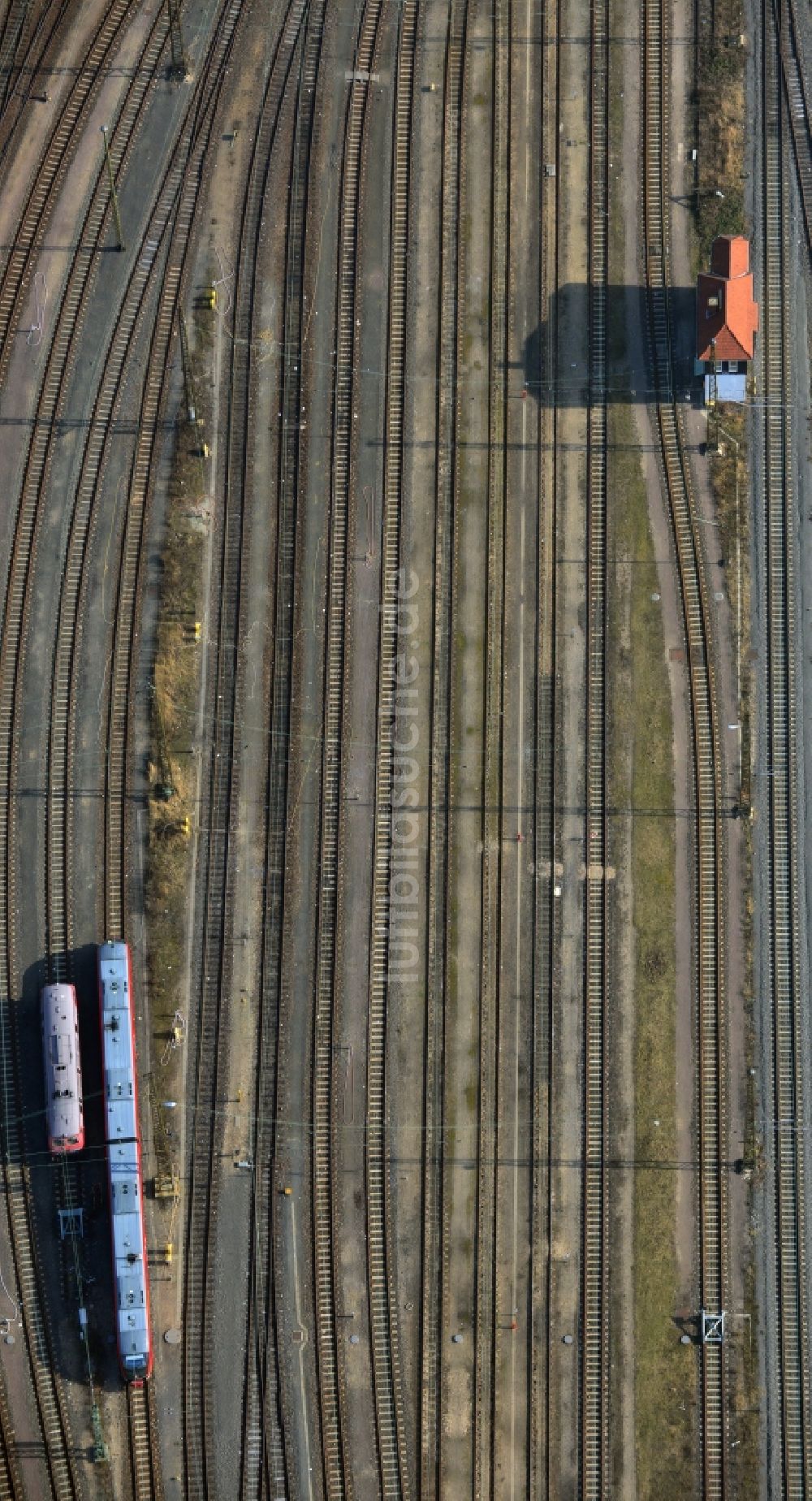 Leipzig aus der Vogelperspektive: Gleisanlagen und Schienenstrecken am Rangierbahnhof der Deutschen Bahn in Leipzig im Bundesland Sachsen