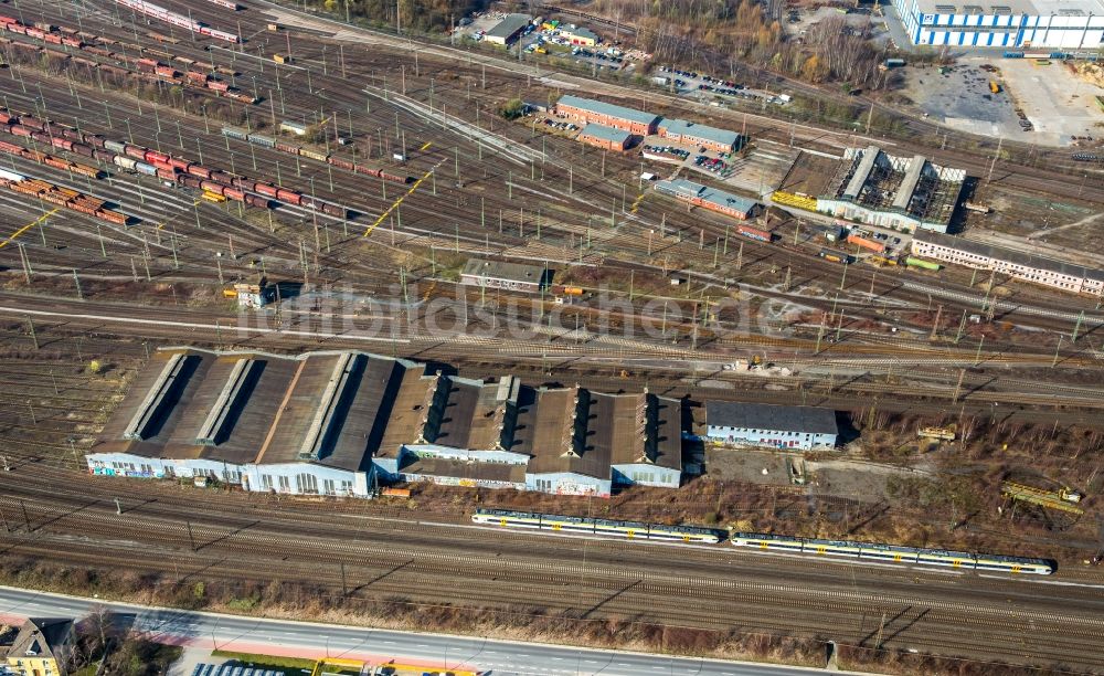 Luftbild Hamm - Gleisanlagen und Triebfahrzeughalle des Bahn- Betriebswerkes in Hamm im Bundesland Nordrhein-Westfalen