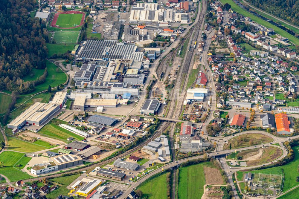 Luftbild Hausach - Gleisverlauf und Bahnhofsgebäude der Deutschen Bahn Gleisanlagen Hausach im Kinzigtal in Hausach im Bundesland Baden-Württemberg, Deutschland