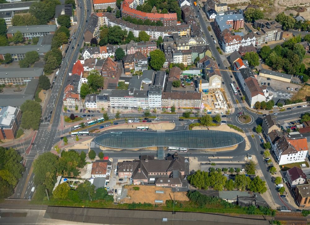 Luftbild Herne - Gleisverlauf und Bahnhofsgebäude der Deutschen Bahn in Herne im Bundesland Nordrhein-Westfalen, Deutschland