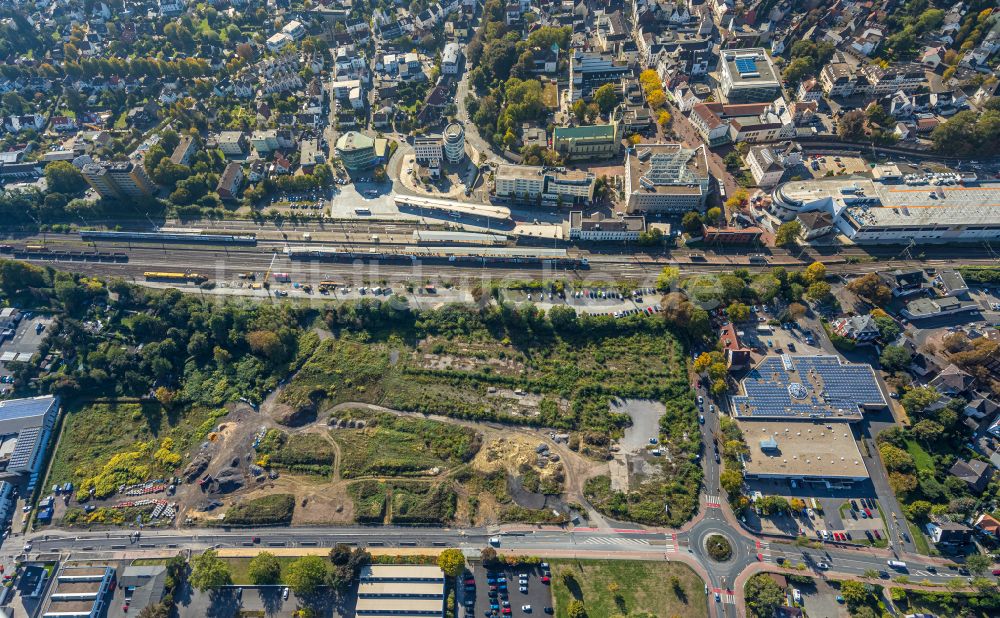 Unna von oben - Gleisverlauf und Bahnhofsgebäude der Deutschen Bahn in Unna im Bundesland Nordrhein-Westfalen, Deutschland