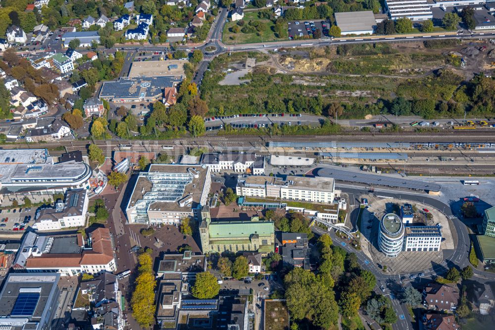 Luftbild Unna - Gleisverlauf und Bahnhofsgebäude der Deutschen Bahn in Unna im Bundesland Nordrhein-Westfalen, Deutschland