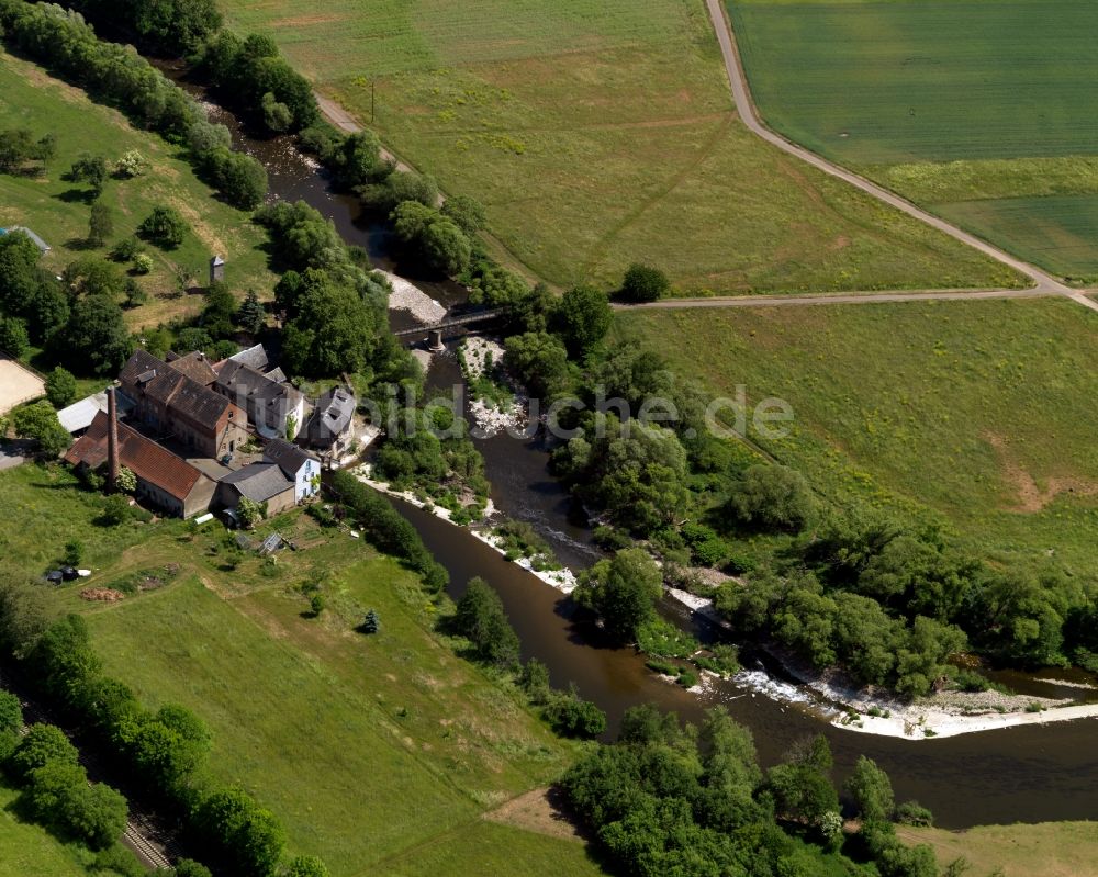 Merxheim aus der Vogelperspektive: Gänsemühle am Ufer der Nahe in Merxheim im Bundesland Rheinland-Pfalz