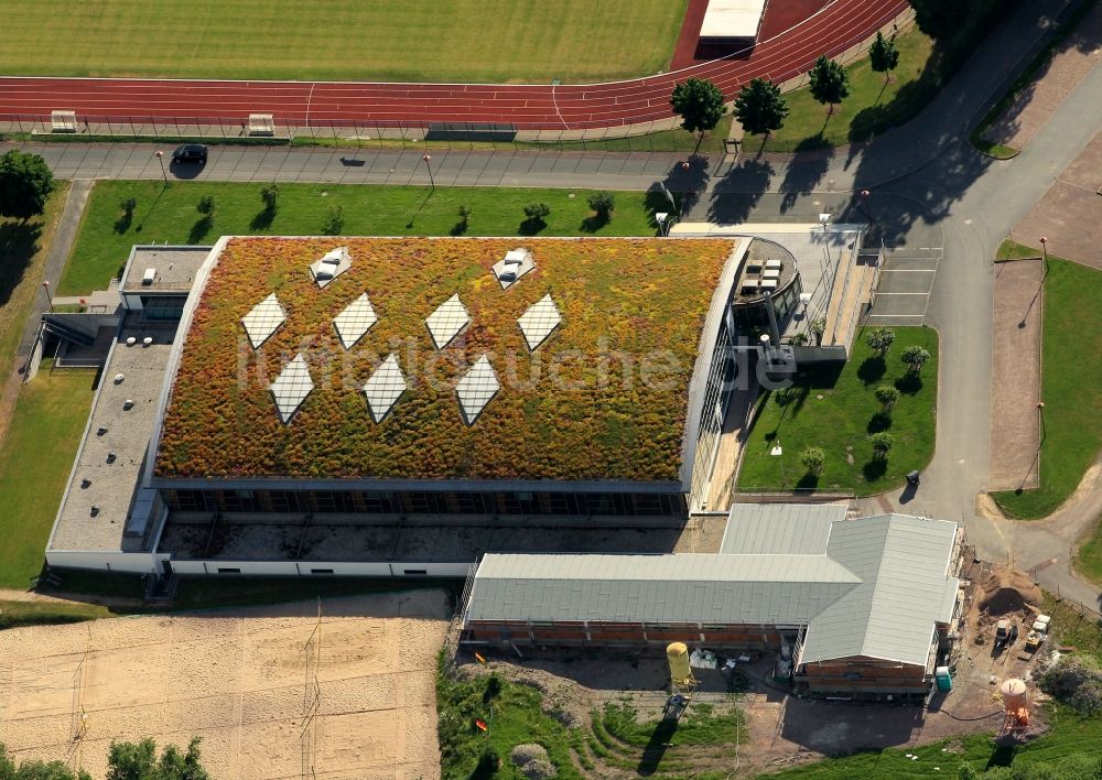 Ohrdruf aus der Vogelperspektive: Goldberghalle am Ludwig-Jahn-Stadion in Ohrdruf im Bundesland Thüringen