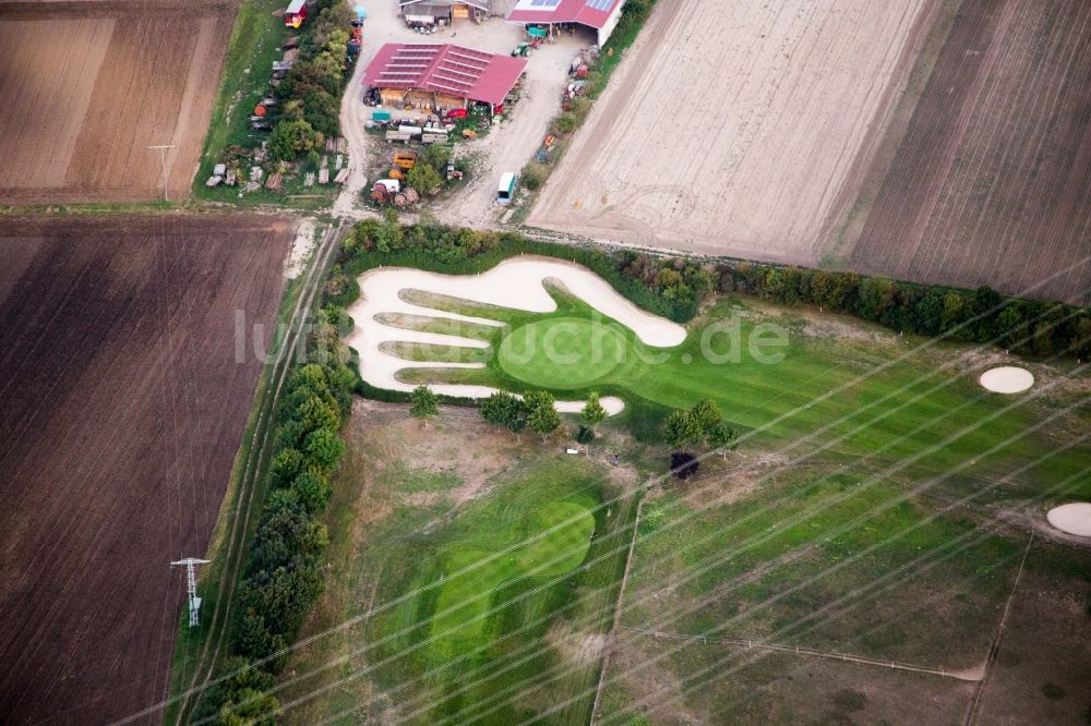 Biblis von oben - Golfplatz Golfpark Biblis-Wattenheim mit Handförmigem Rasen in Biblis im Bundesland Hessen