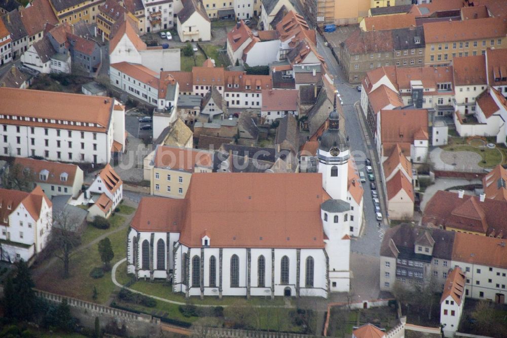 Torgau aus der Vogelperspektive: Gotische Marienkirche in Torgau im Bundesland Sachsen