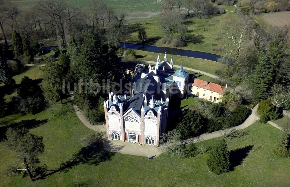 Luftbild Wörlitz - Gotisches Haus in Schochs Garten im Wörlitzer Park in Wörlitz in Sachsen-Anhalt