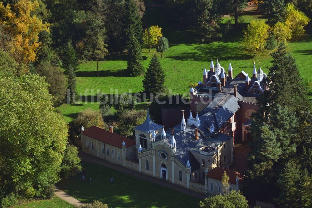 Luftbild Wörlitz - Gotisches Haus in Schochs Garten im Wörlitzer Park in Wörlitz im Bundesland Sachsen-Anhalt