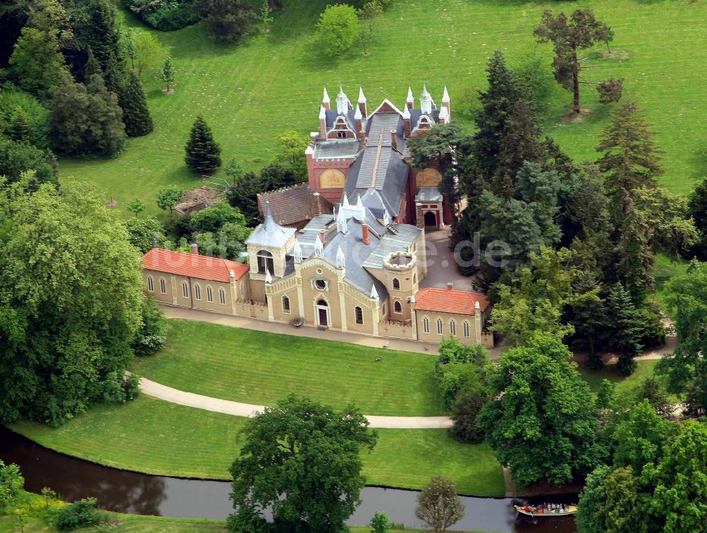 Luftbild Wörlitz - Gotisches Haus in Schochs Garten im Wörlitzer Park in Wörlitz in Sachsen-Anhalt