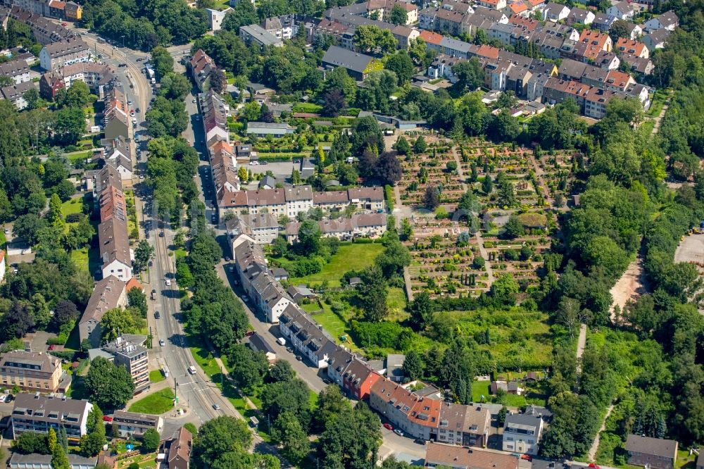 Essen von oben - Grabreihen auf dem Gelände des Friedhofes in Essen im Bundesland Nordrhein-Westfalen