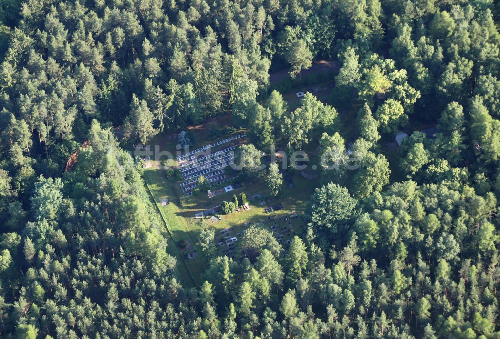 Luftbild Geschwenda - Grabreihen auf dem Gelände des Friedhofes im Wald in Geschwenda im Bundesland Thüringen, Deutschland