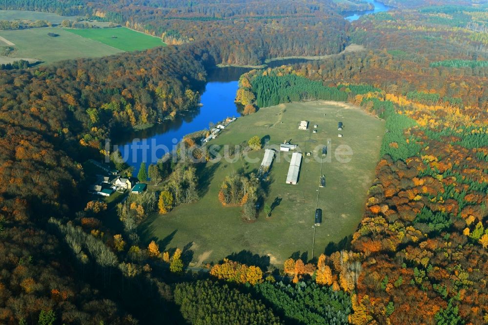 Luftbild Carpin - Grasflächen- Strukturen einer Feld- Landschaft Goldenbaumer Mühle in Carpin im Bundesland Mecklenburg-Vorpommern, Deutschland