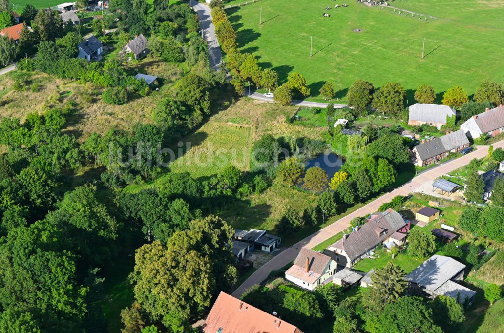 Luftbild Groß Daberkow - Grasflächen- Strukturen einer Feld- Landschaft in Groß Daberkow im Bundesland Mecklenburg-Vorpommern, Deutschland