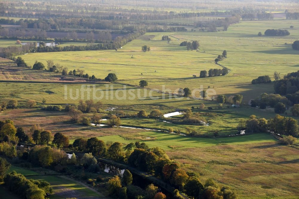 Krewelin von oben - Grasflächen- Strukturen einer Feld- Landschaft in Krewelin im Bundesland Brandenburg, Deutschland