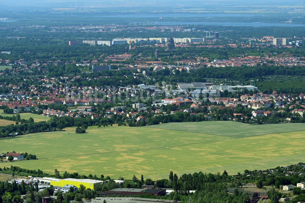 Luftaufnahme Leipzig - Grasflächen- Strukturen einer Feld- Landschaft in Leipzig im Bundesland Sachsen, Deutschland