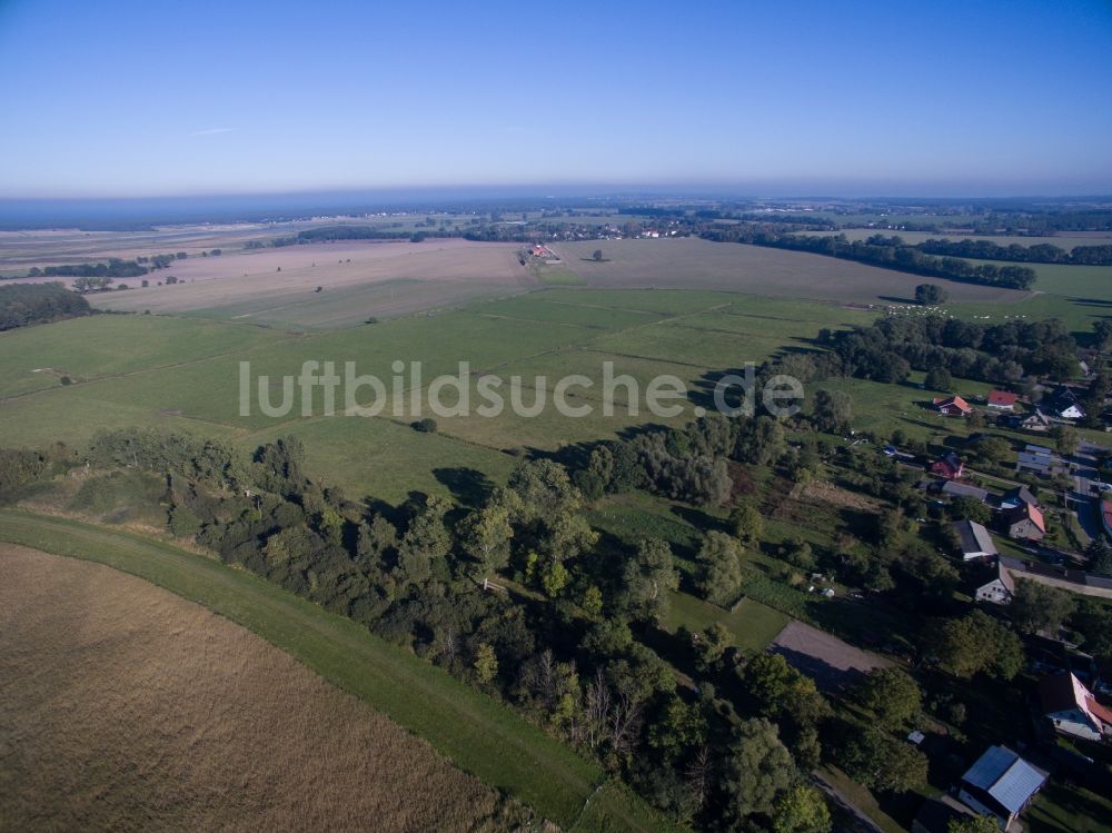 Luftaufnahme Mölschow - Grasflächen- Strukturen einer Feld- Landschaft in Mölschow im Bundesland Mecklenburg-Vorpommern