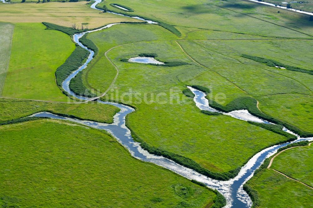 Luftbild Schwedt/Oder - Grasflächen- Strukturen einer Feld- Landschaft des Nationalpark Unteres Odertal in Schwedt/Oder im Bundesland Brandenburg, Deutschland