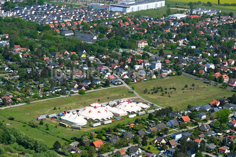Luftaufnahme Berlin - Grasflächen- Strukturen einer Feld- Landschaft und Veranstaltungsfläche im Ortsteil Mahlsdorf in Berlin, Deutschland