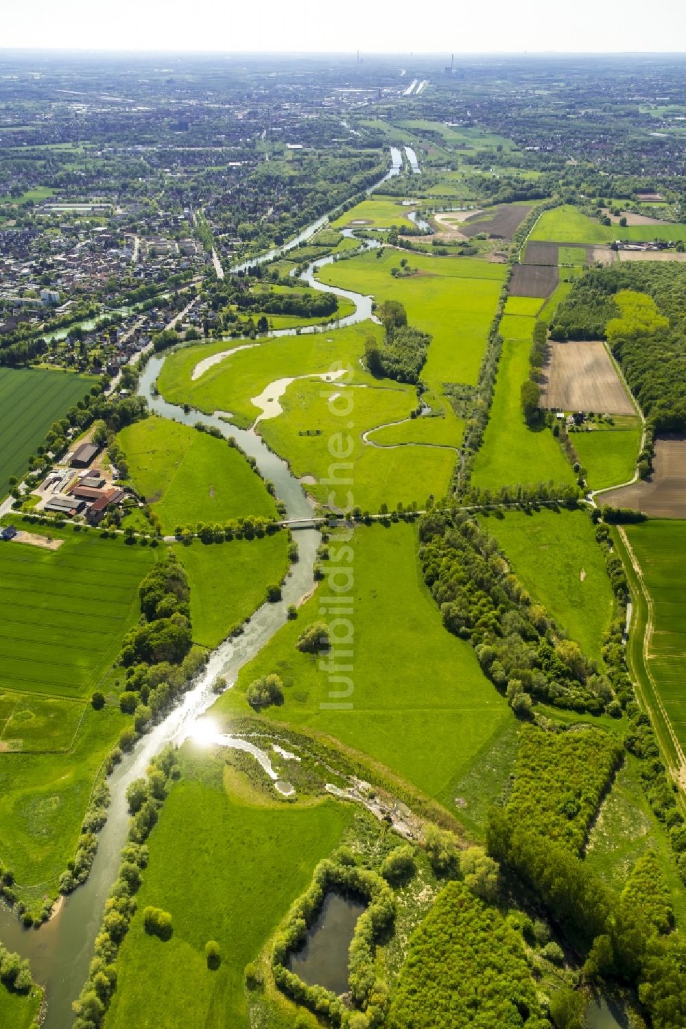 Luftaufnahme Hamm - Grasflächen- Strukturen einer Feld- Landschaft in Werne im Bundesland Nordrhein-Westfalen