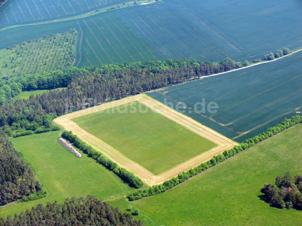 Luftaufnahme Hohenfelden - Grasflächen- Strukturen einer Feld- und Wiesen- Landschaft in Hohenfelden im Bundesland Thüringen