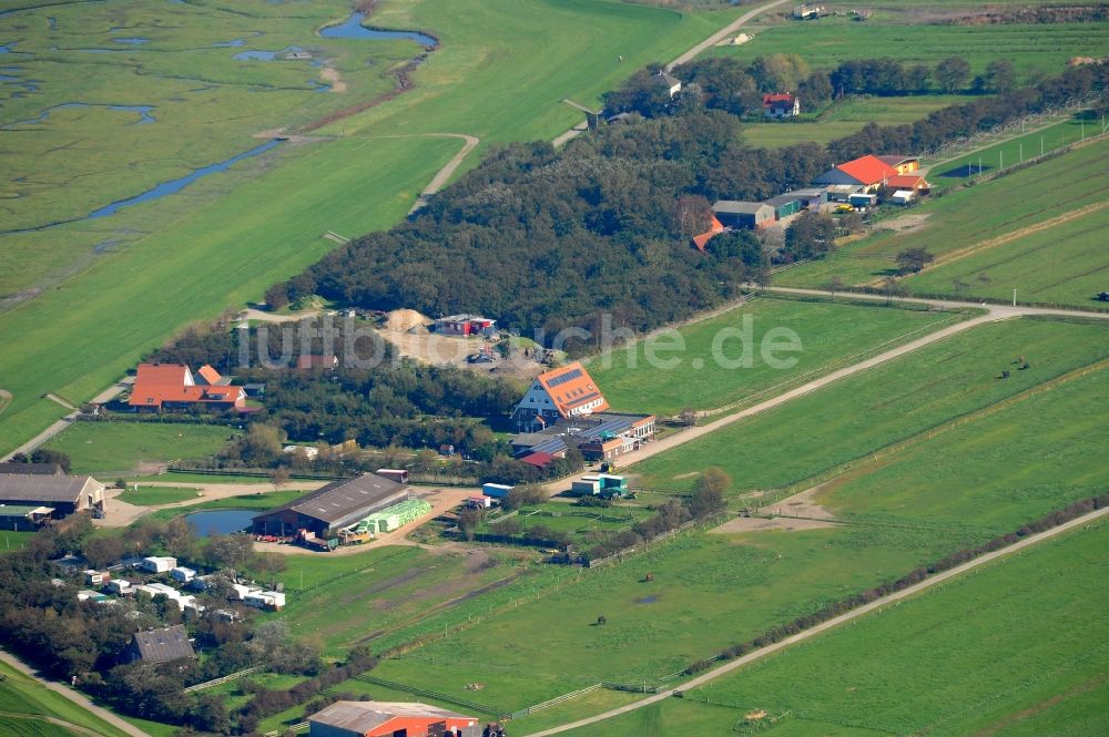 Insel Neuwerk von oben - Grasflächen- Strukturen einer Hallig- Landschaft in Insel Neuwerk im Bundesland Hamburg