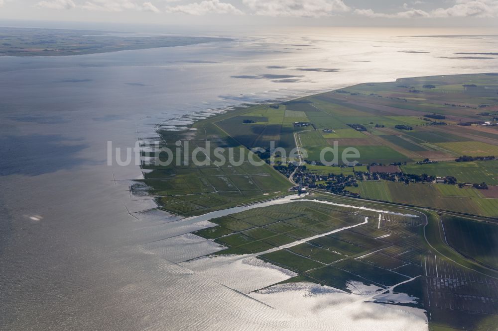 Nordstrand von oben - Grasflächen- Strukturen einer Salzwiesen- Landschaft in Nordstrand im Bundesland Schleswig-Holstein, Deutschland