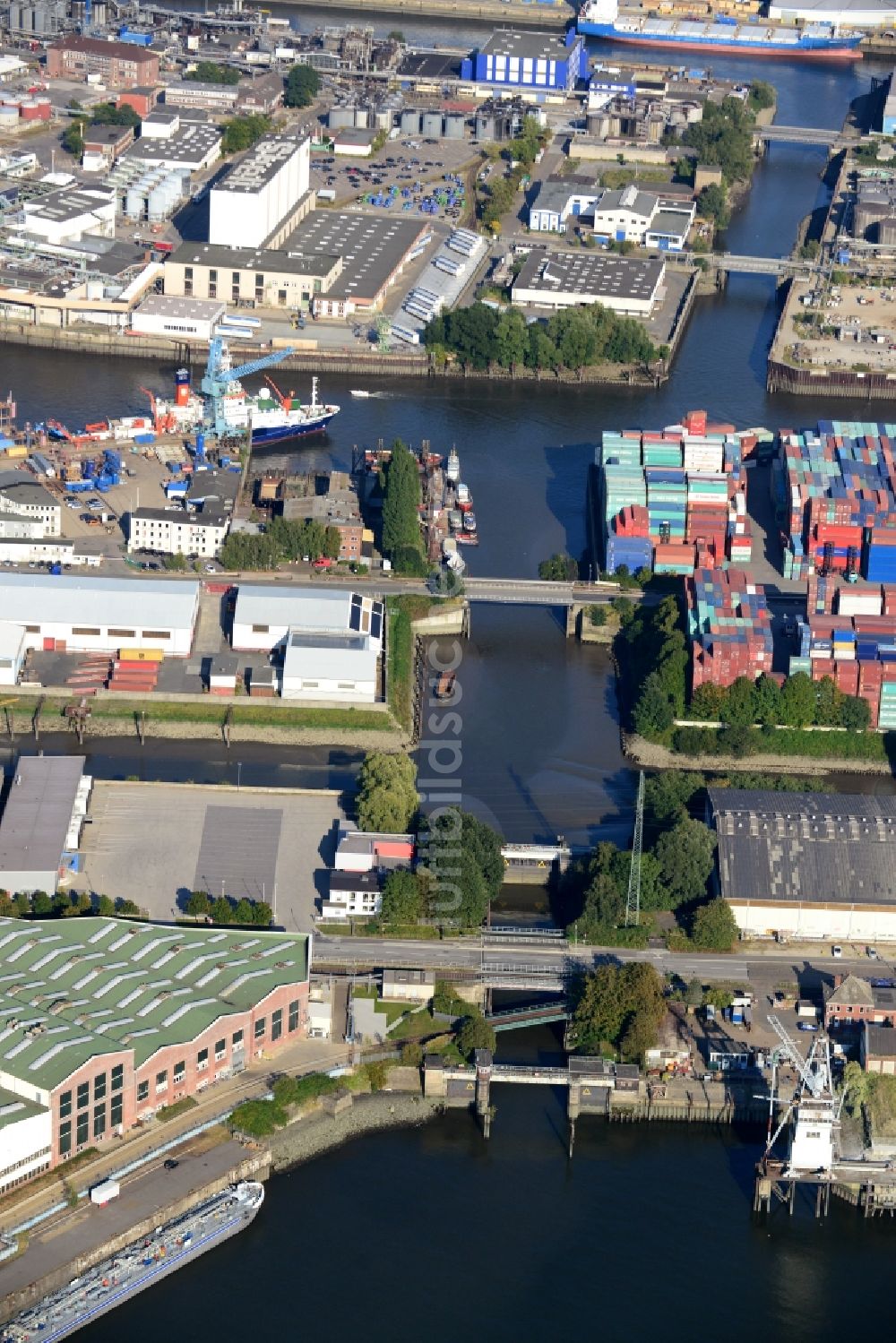 Luftaufnahme Hamburg - Grevenhof-Schleusenbrücke in Hamburg-Mitte / Steinwerder