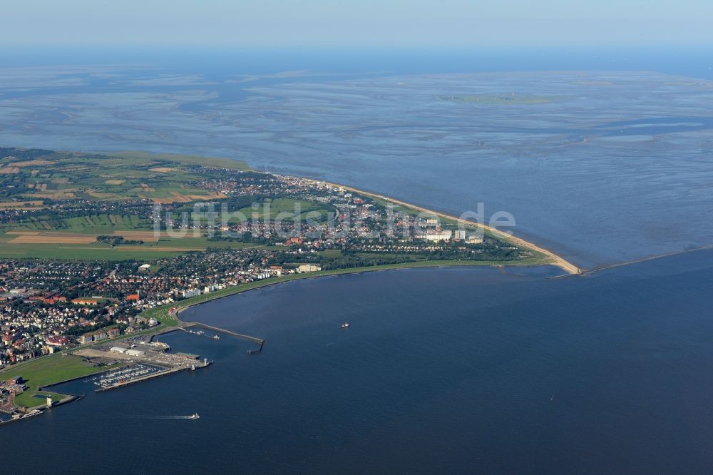 Cuxhaven von oben - Grimmershörnbucht mit Deichanlage in Cuxhaven-Döse im Bundesland Niedersachsen