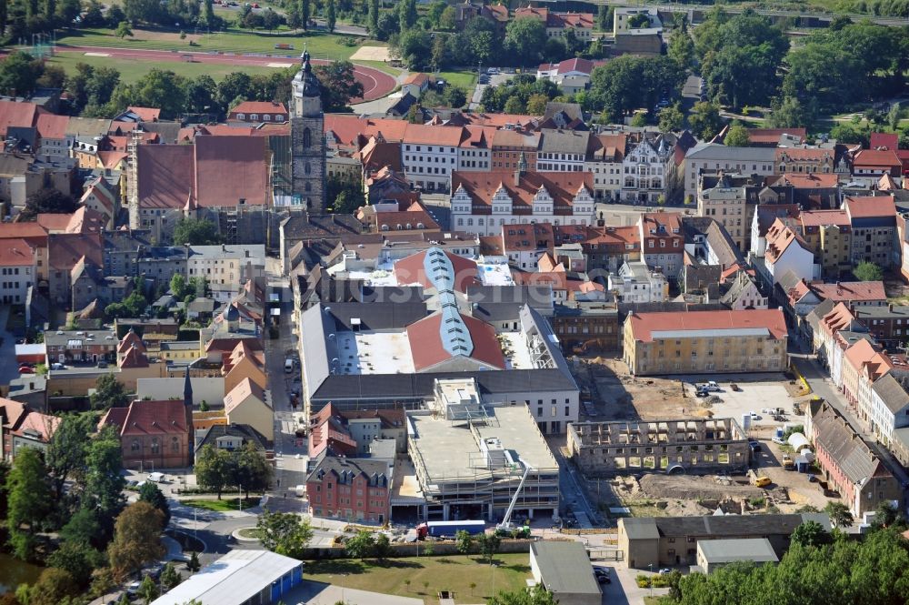 Wittenberg von oben - Großbaustelle Einkaufszentrums Arsenal in der Innensatdt von Wittenberg in Sachsen-Anhalt