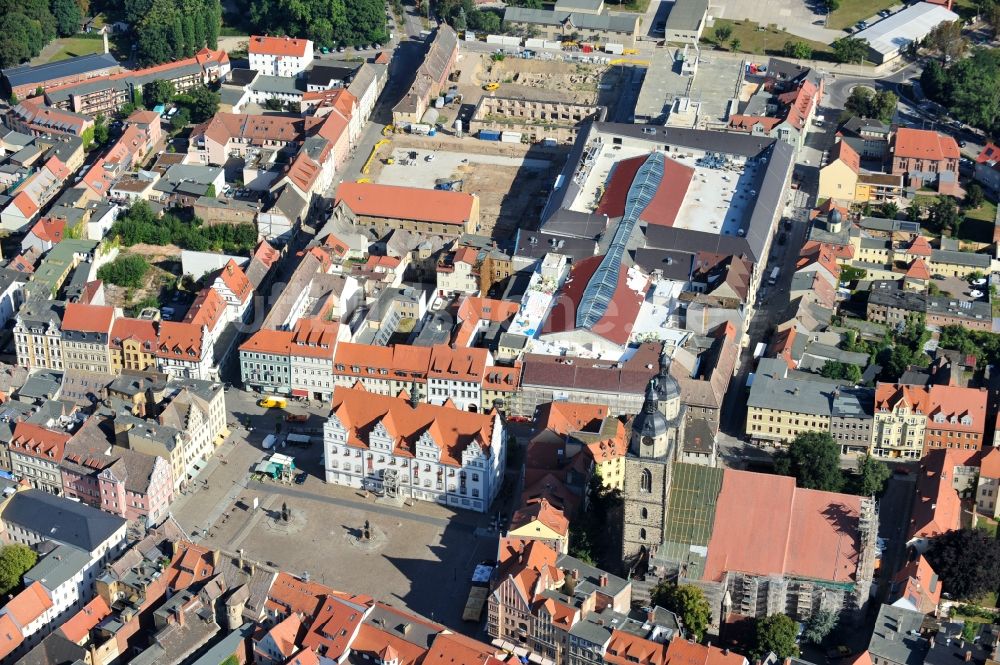 Wittenberg von oben - Großbaustelle Einkaufszentrums Arsenal in der Innensatdt von Wittenberg in Sachsen-Anhalt