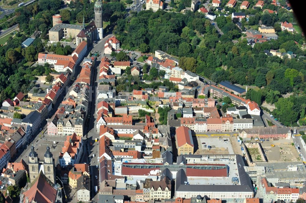 Wittenberg von oben - Großbaustelle Einkaufszentrums Arsenal in der Innensatdt von Wittenberg in Sachsen-Anhalt