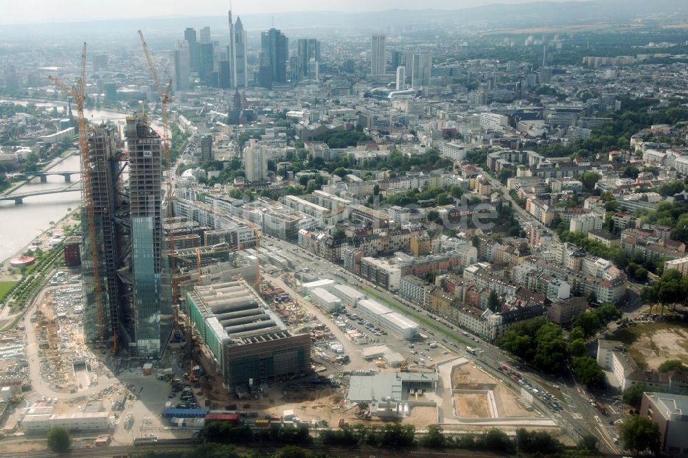 Luftbild Frankfurt am Main - Großbaustelle des Neubaus der Doppeltürme der EZB-Zentrale in Frankfurt / Main