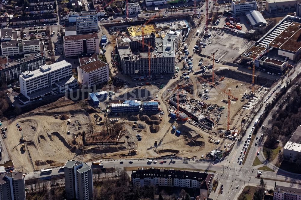 München von oben - Großbaustelle Quartier Am Südpark in München Obersendling im Bundesland Bayern