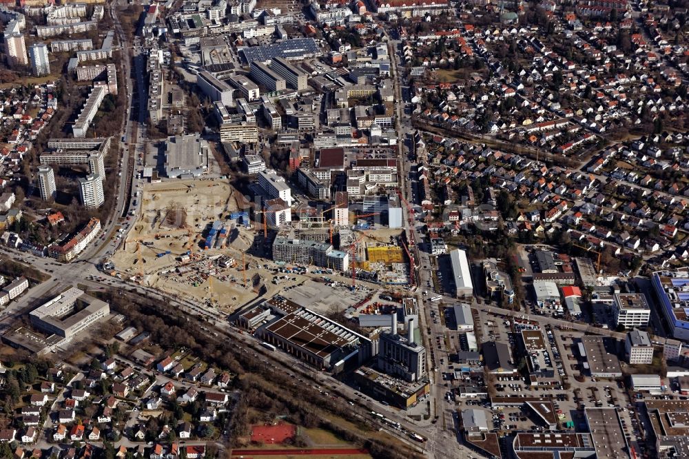 München von oben - Großbaustelle Quartier Am Südpark in München Obersendling im Bundesland Bayern