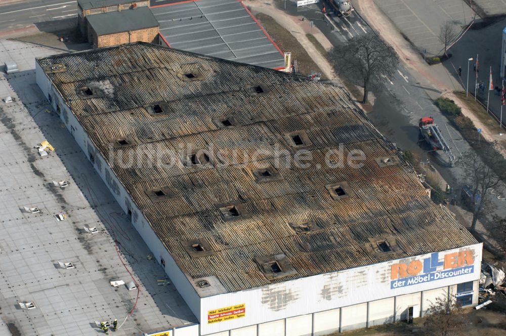 Luftaufnahme Eisenhüttenstadt - Großbrand im Einkaufszentrum / large fire in a shopping center Eisenhüttenstadt